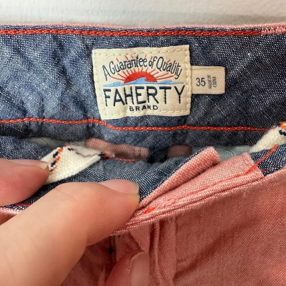 Faherty Men's Linen Blend Flat Front Short - Size 35 - Coral Color